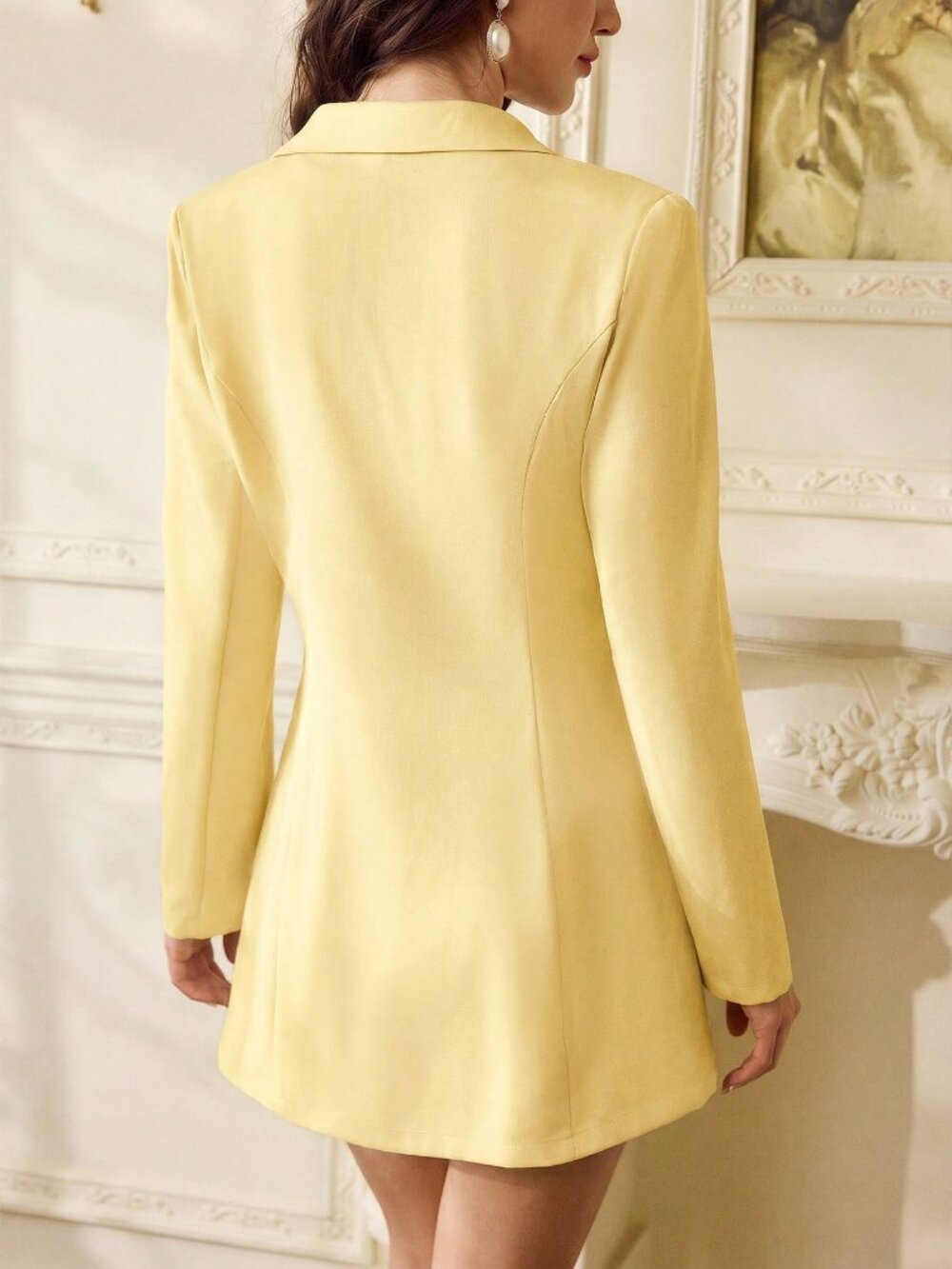 Pale Yellow Elegant Women's Suit Jacket & Dress Set - Picture 2 of 7